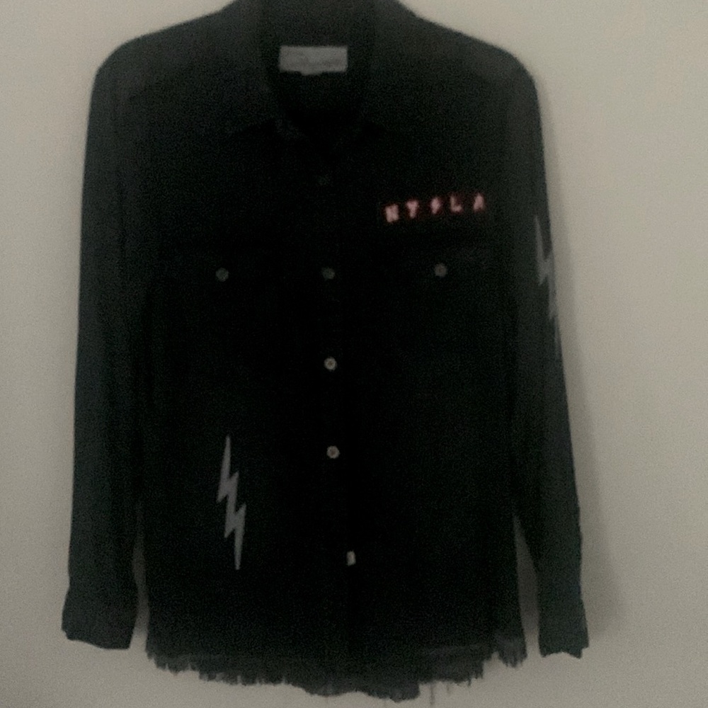 Black denim shirt with lightening bolts